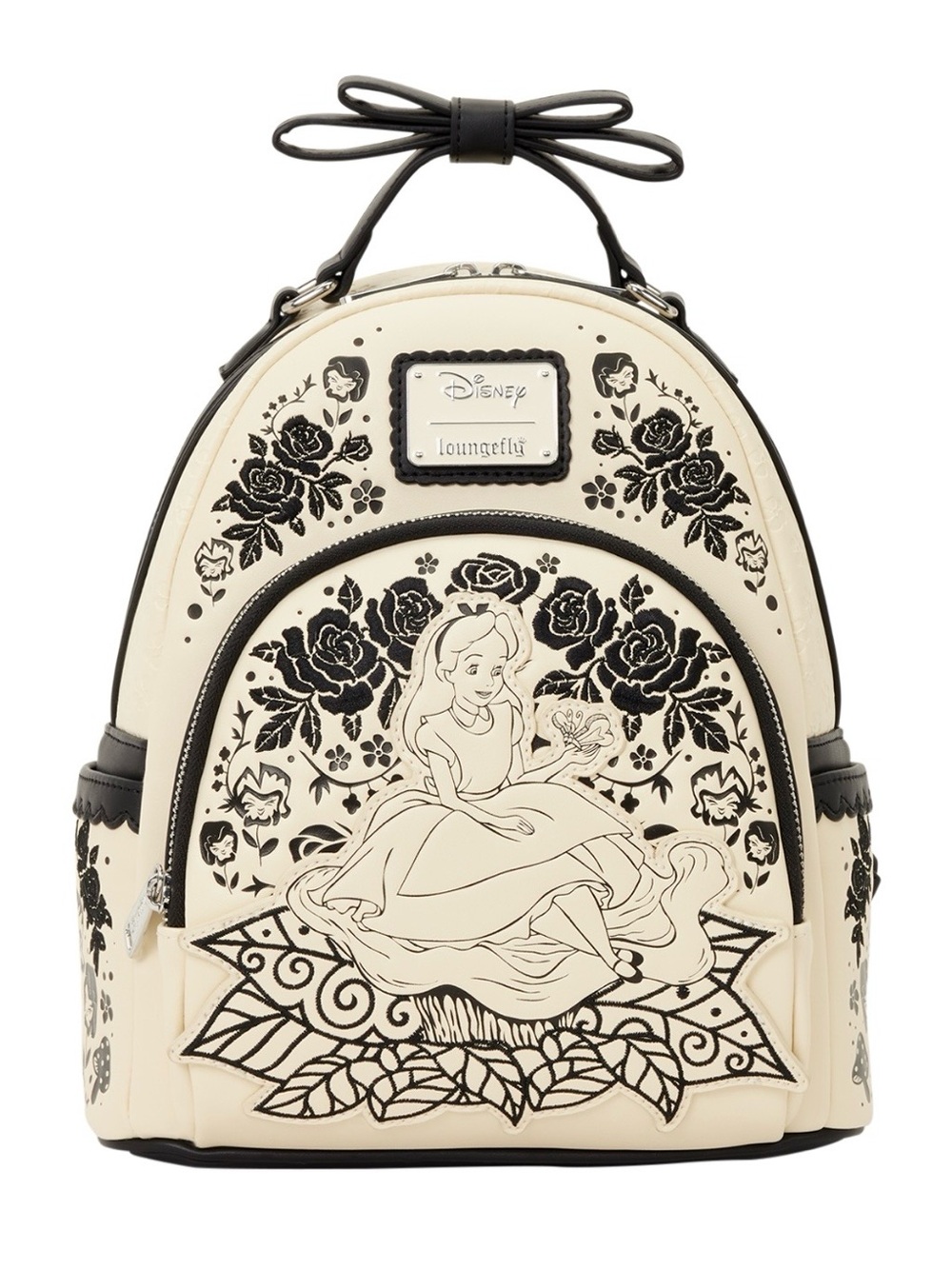 Loungefly Cream & Black Alice Floral Mini Backpack
